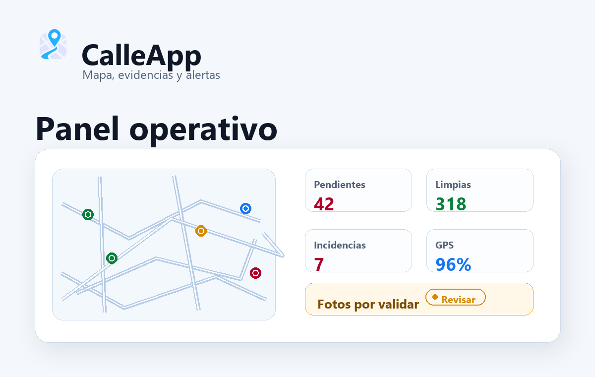 Resumen visual de CalleApp para empresas de limpieza urbana